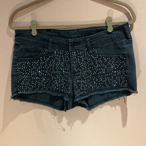 H&M black rhinestones denim shorts size 8